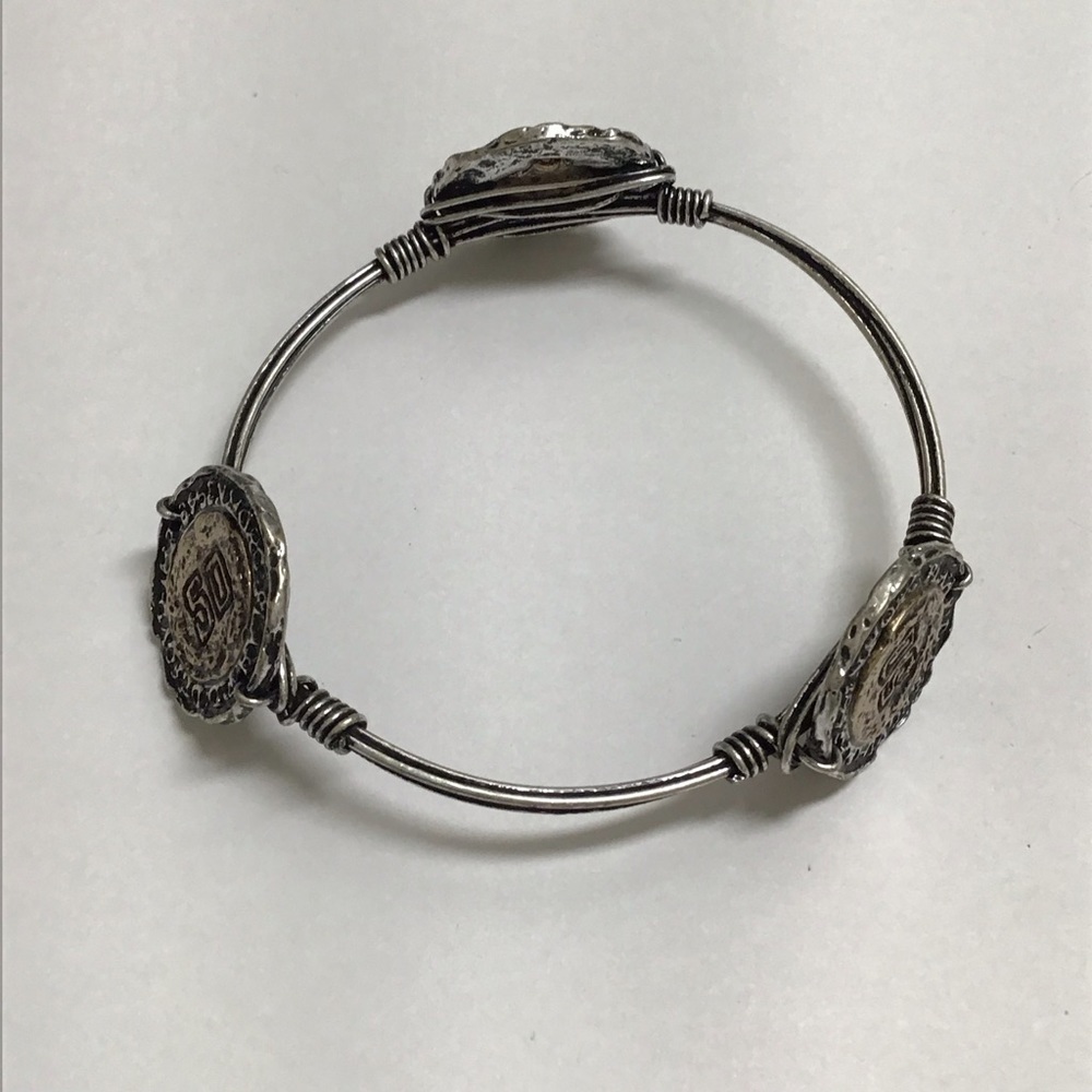 NEW Western Barbed Wire Look Coin Bangle Bracelet Cowgirl Mixed Metal Brutalist - Picture 7 of 13